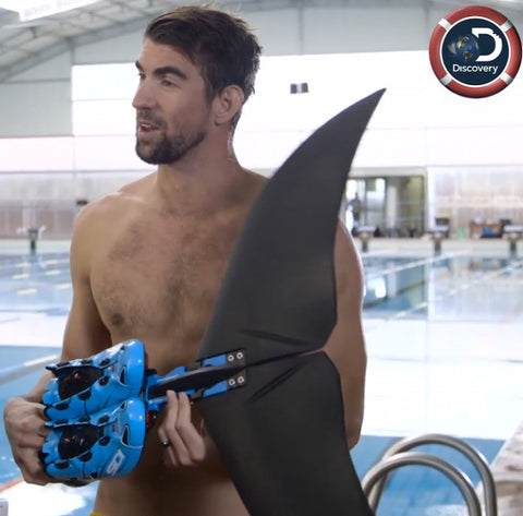 Michael Phelps showing the Lunocet for Shark Week